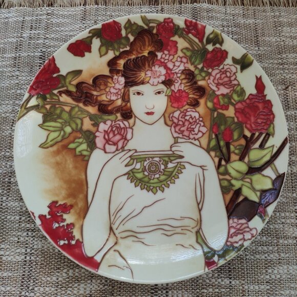 Benaya by Innovation VTG Plate U.K. Hand Painted Art Nouveau Floral Woman 10.5" - Picture 10 of 13